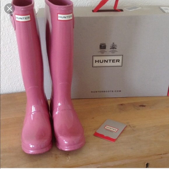 Hunter Shoes - Pink Tall Glossy Hunter Boots